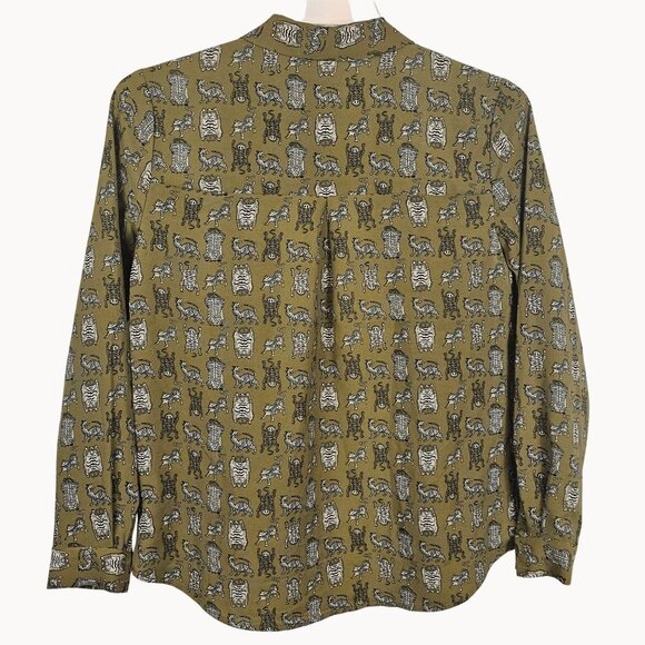 Women Designer Antique Revival Cat Gold Business Casual CarmenMarcValvo Shirt XS - Picture 2 of 9